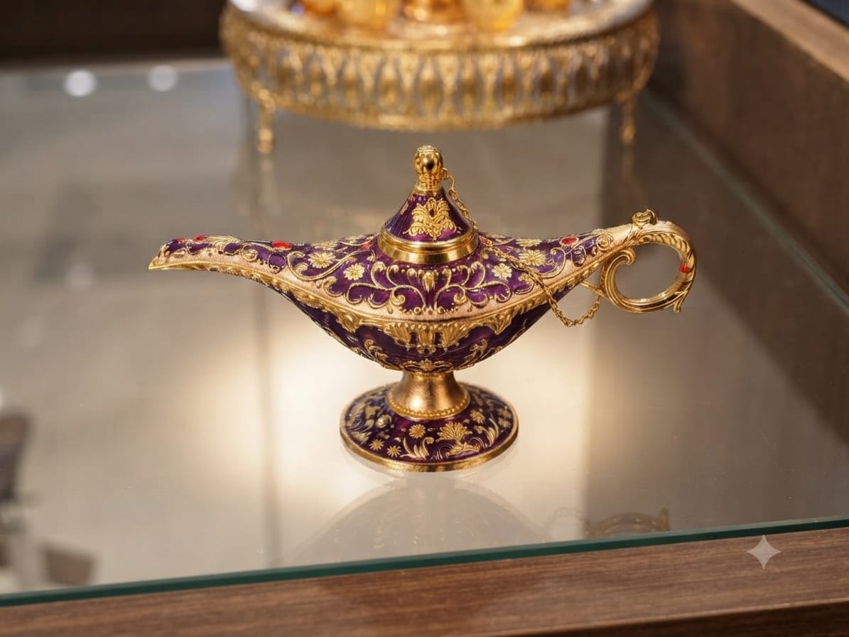 Aladin Lamp / Prodip Showpiece Magic Lamp/ Classic Metal Carved Aladdin Lamp Light Wishing Tea Oil Pot and jewelry box (Size=L)