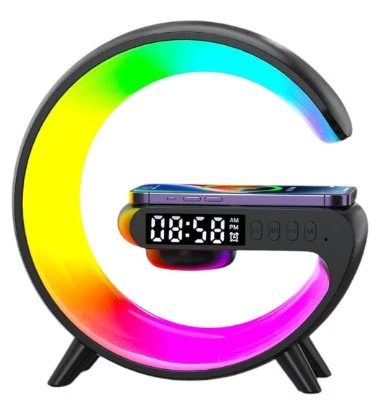 Smart Table Lamp with Wireless Charger, App Control,Sunrise WakeUp Light, RGB Lamp, Clock, Alarm, Mini Bluetooth Speaker, Dimmable Night Light Lamp Alarm Clock G63